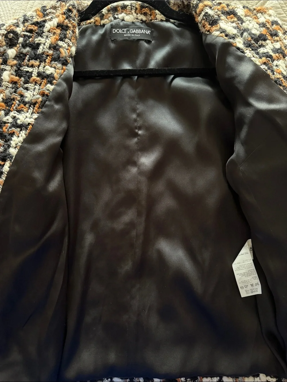 Dolce & Gabbana Brown Black White Tweed Blazer Jacket 42 , 3/4 sleeve .